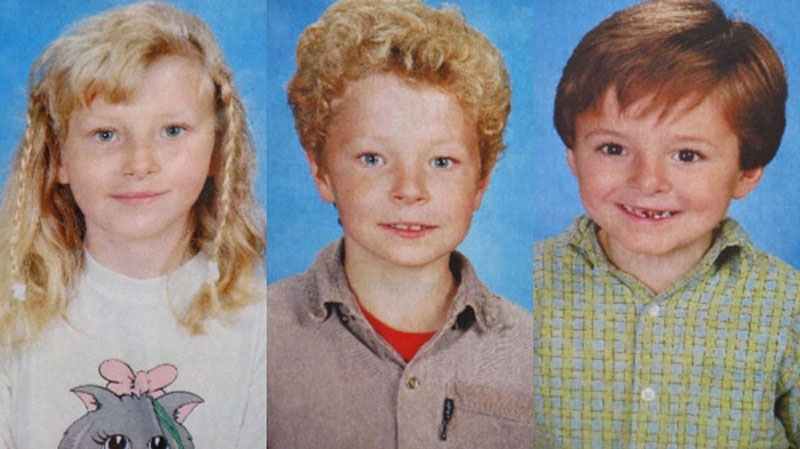  From left, Kaitlynne Schoenborn, 10, Max Schoenborn, 8, and Cordon Schoenborn, 5, are shown in a composite image made from pictures at the memorial wall in Merritt, B.C. on Thursday, April 10, 2008. (Terry Theodore / THE CANADIAN PRESS) 