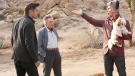 Colin Farrell, left, Christopher Walken, center, and Sam Rockwell in a scene from Alliance Films' 'Seven Psychopaths.'