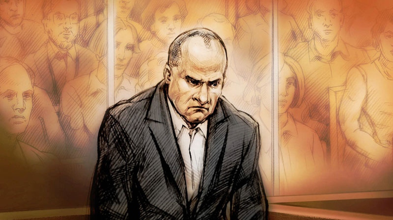 Col. Russell Williams is shown in a sketch during a court appearance in Belleville, Ont., Thursday, Oct. 7, 2010.  (Alex Tavshunsky / THE CANADIAN PRESS)