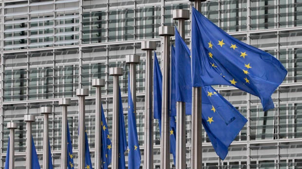 European Union flags outside Brussels headquarters