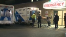 The victim of a shooting at an east end bar is taken out of an ambulance and brought to Sunnybrook hospital in Toronto on Saturday, Oct. 13, 2012.