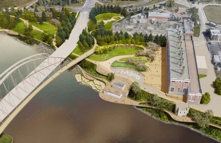 Rendering from the City of Edmonton of the renovated Rossdale Powerplant and Touch the Water park. (Source: City of Edmonton)