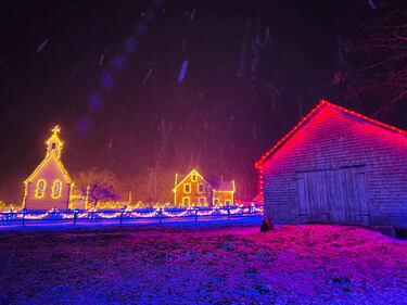 Christmas Village Aglow at the Kings Landing Historical Settlement in Prince William, N.B. on Nov. 30, 2025. (Nick Moore/CTV Atlantic)