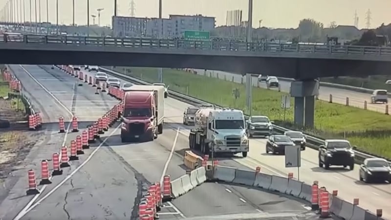 Truck carrying dangerous goods reverses on Highway 20 in Montreal area as cars veer to avoid it