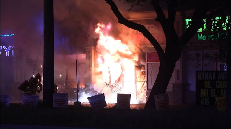 Fire breaks out after car crashes into Etobicoke fireworks store
