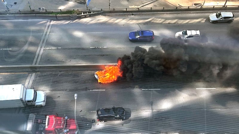 ‘Completely blocked:’ Traffic at standstill on Toronto highway after vehicle bursts into flames