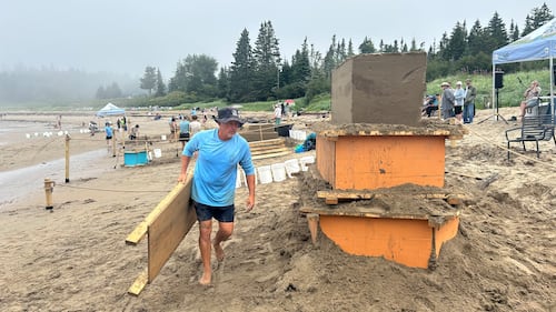Master sand sculptors use boards to help get the base of their creations started. (CTV/Avery MacRae)