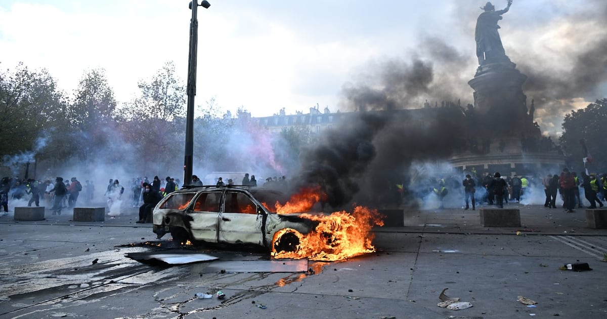 Clashes and fires break out as protesters rally across France ...