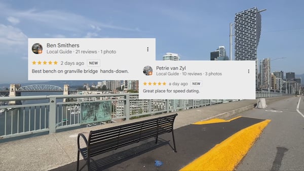 Sarcastic reviews put Vancouver’s eyesore bench on Google Maps