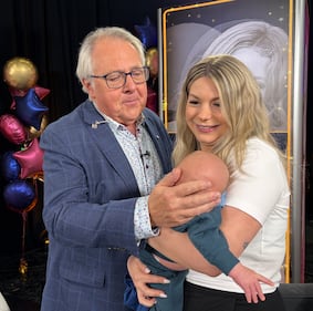 CTV's Steve Murphy and Katie Kelly are pictured with Katie's baby Golden at the 42nd annual IWK Telethon. (CTV Atlantic / Mike Lamb)