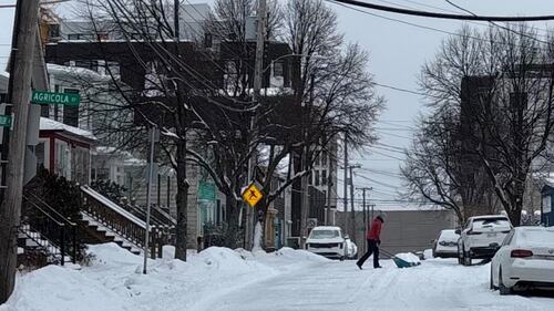 A woman clears snow near Agricola Street in Halifax's north end on Jan. 26, 2026. (CTV Atlantic / Jesse Thomas)