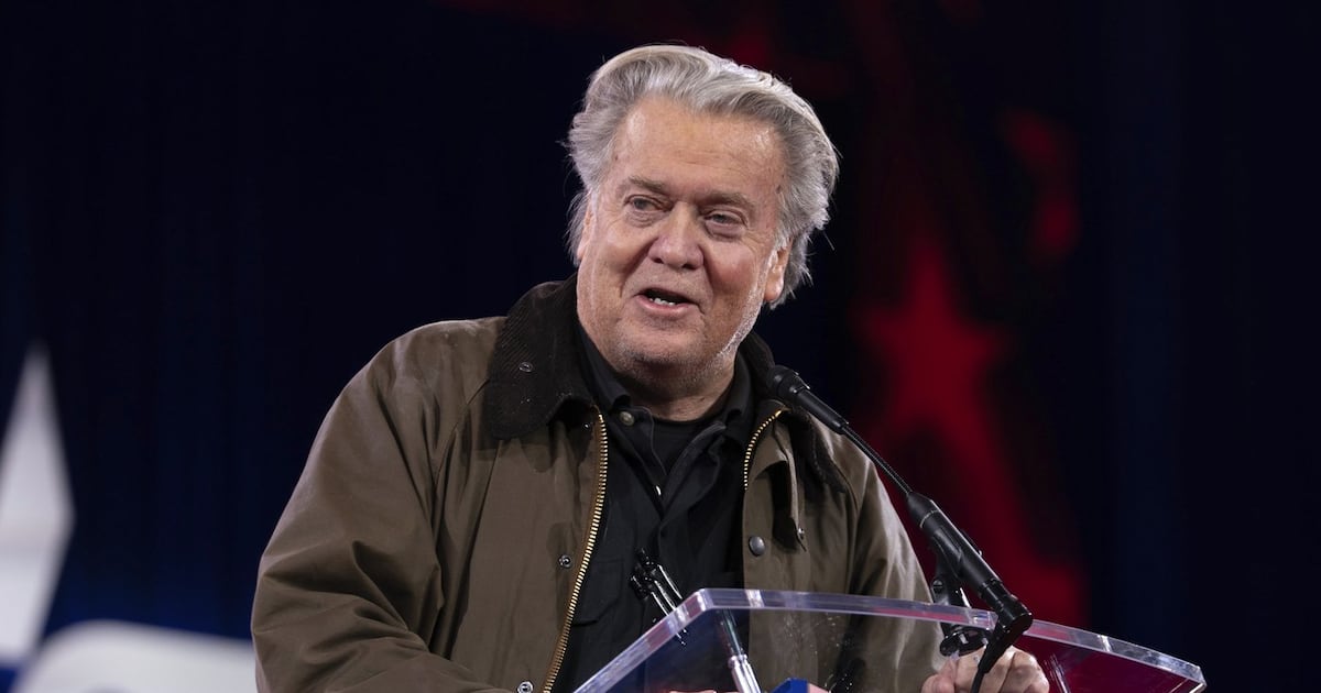 Steve Bannon speaks at the Conservative Political Action Conference, CPAC, at the Gaylord National Resort & Convention Center, Thursday, Feb. 20, 2025, in Oxon Hill, Md. (AP Photo/Jose Luis Magana)