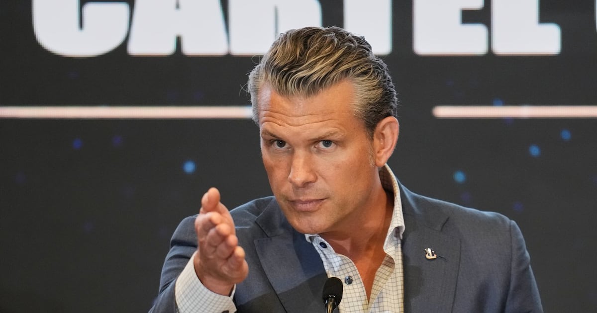 U.S. Defense Secretary Pete Hegseth speaks at a forum of The Americas Counter Cartel Coalition in Panama City, Wednesday, Aug. 12, 2026. (AP Photo/Matias Delacroix)