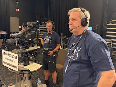 Cameraman JW Campbell and floor director Jerry Snyder are pictured at the 42nd annual IWK Telethon. (CTV Atlantic / Mike Lamb)
