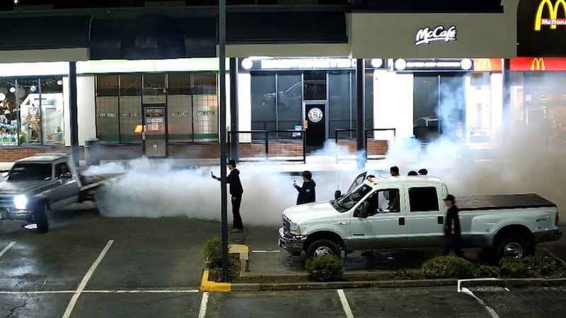 Video shows teens scrambling to take video of pickup doing donuts in McDonald’s parking lot