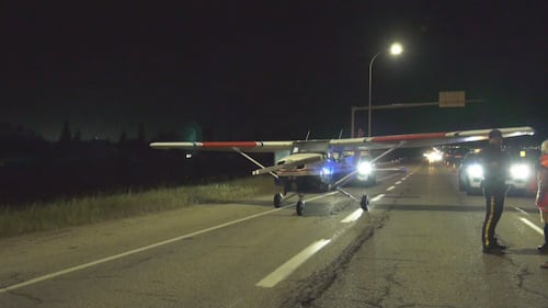Small plane makes emergency landing on highway east of Edmonton