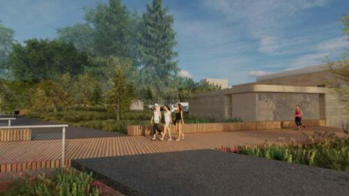 Rendering from the City of Edmonton of the renovated Rossdale Powerplant and Touch the Water park. (Source: City of Edmonton)