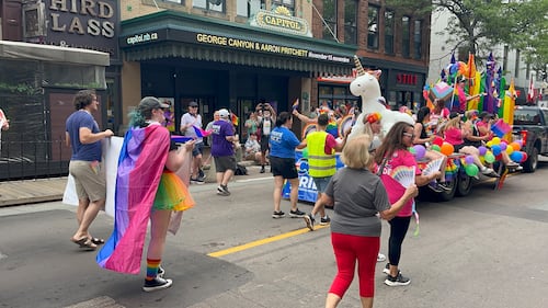 Hundreds of people lines Main Street in Moncton on Saturday for the annual Pride parade. (CTV/Derek Haggett)