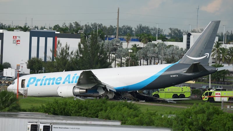 5 dead after Amazon Boeing 767 jet crashes in Miami, striking multiple vehicles