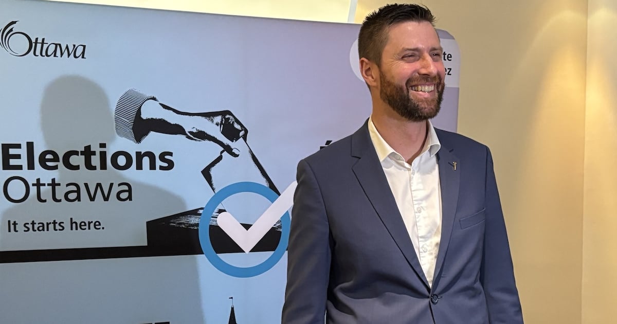 Alex Lawson at the City of Ottawa Elections Office after registering for the 2026 municipal election