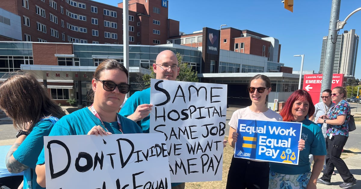 Power Equals I R Lab workers demand equal pay at Kitchener’s two main hospitals