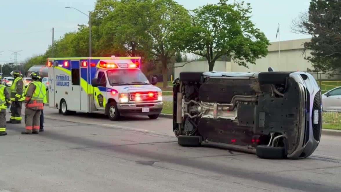 Vehicle flips on side after North York crash, no one seriously hurt
