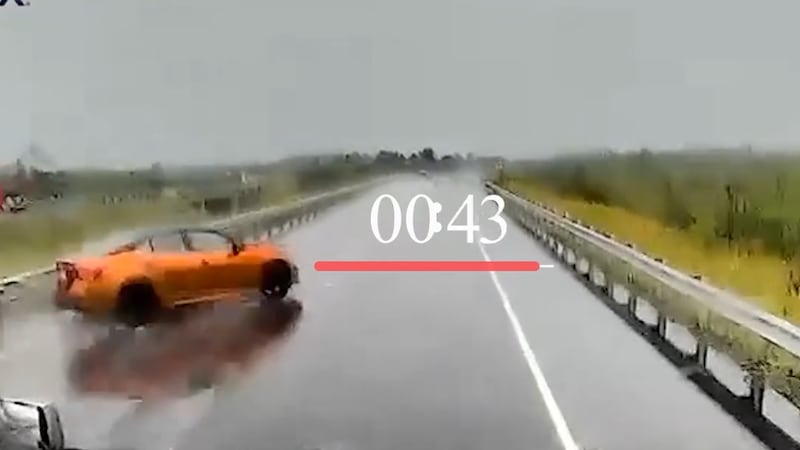 WATCH: Car loses control on wet road, police warn of hydroplaning dangers