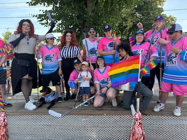 The Halifax Mussels hockey team takes part in the 2026 Halifax Pride Parade. (CTV/Jesse Thomas)