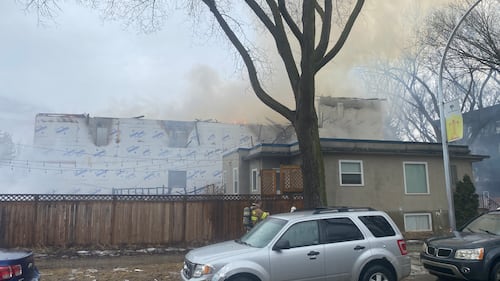 Fire broke out at a multi-storey structure at 108 Street and 85 Avenue on March 19, 2026. (Dave Mitchell/CTV News Edmonton)