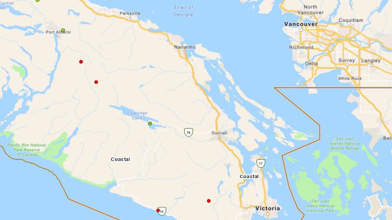 4 Vancouver Island wildfires burning out of control, including 10-hectare blaze