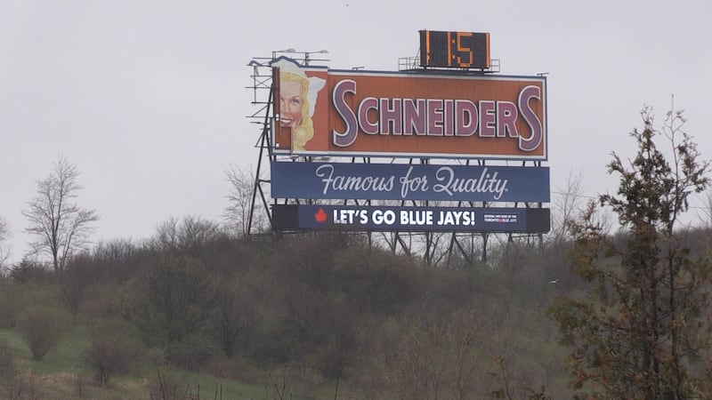 Schneiders sign damaged in storm