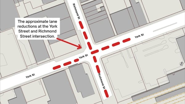 Delays at Richmond and York Street intersection beginning Monday
