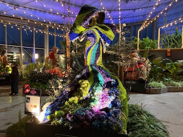 A floral sculpture titled "The Aurora Borealis" in the Fleur de Villes 2026 exhibit is seen at The Leaf at Assiniboine Park in Winnipeg on Jan. 19, 2026. (Ken Gabel/CTV News Winnipeg)