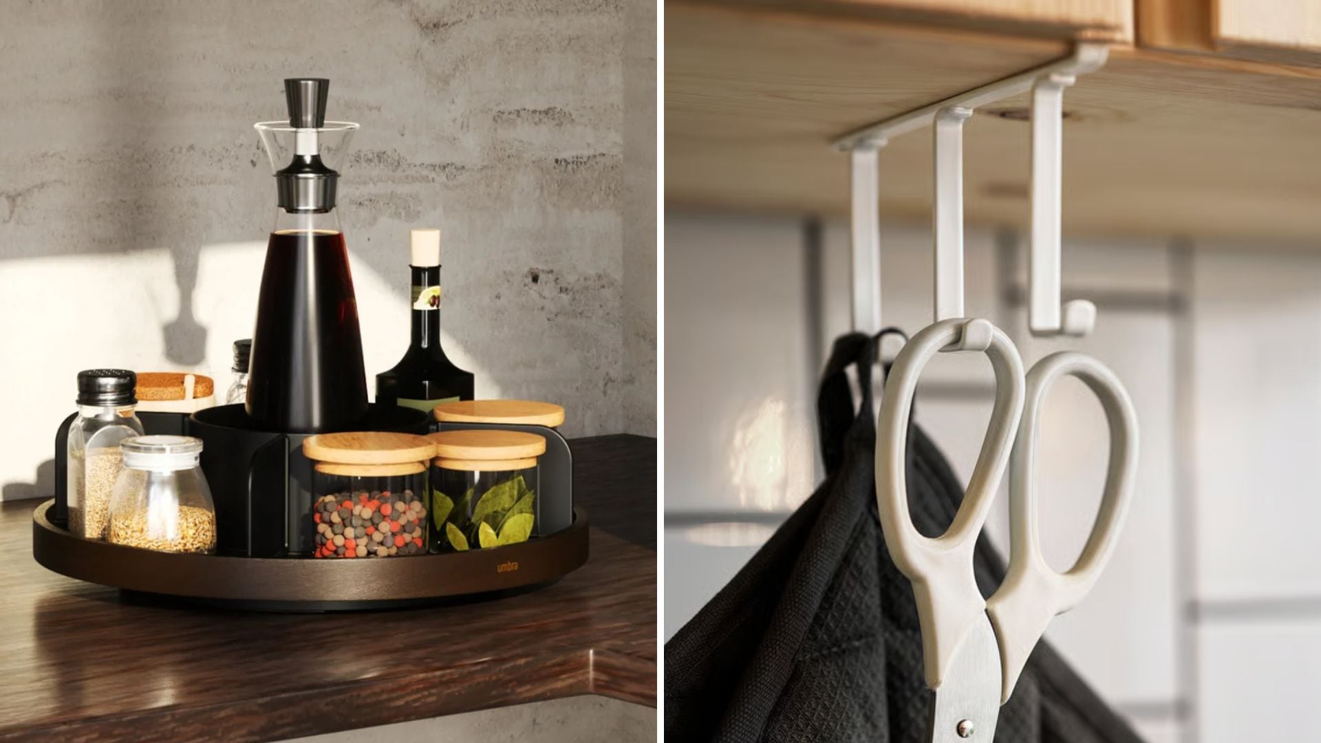 An Umbra Lazy Susan and an IKEA hanging rack.