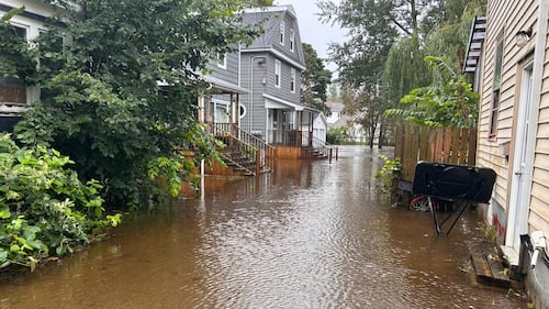 The yards outside people's homes are flooded.