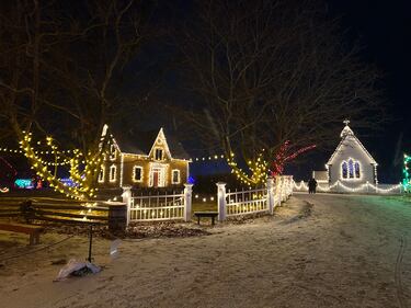 Christmas Village Aglow at the Kings Landing Historical Settlement in Prince William, N.B. on Nov. 30, 2025. (Nick Moore/CTV Atlantic)