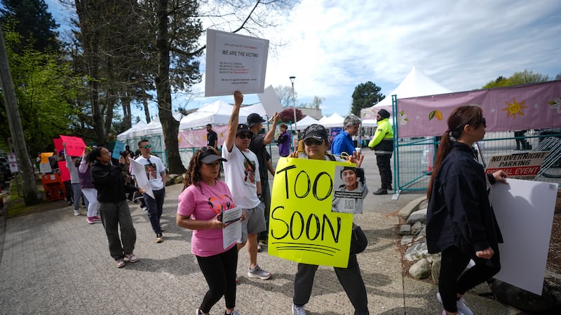 Protesters outside Vancouver’s Lapu Lapu festival marking 1 year after 11 were killed