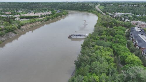 The Edmonton Riverboat became stranded on a sandbar in the North Saskatchewan River on June 9, 2026.