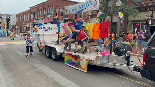 Hundreds of people lines Main Street in Moncton on Saturday for the annual Pride parade. (CTV/Derek Haggett)