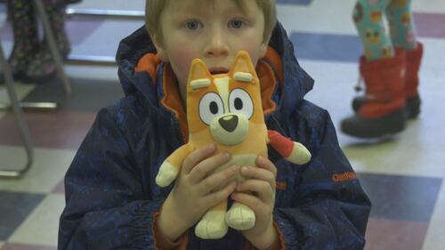 Children and their stuffed animals attend a teddy bear clinic at the Spruce Grove Public Library on March 27, 2026. (Sean McClune/CTV News Edmonton)