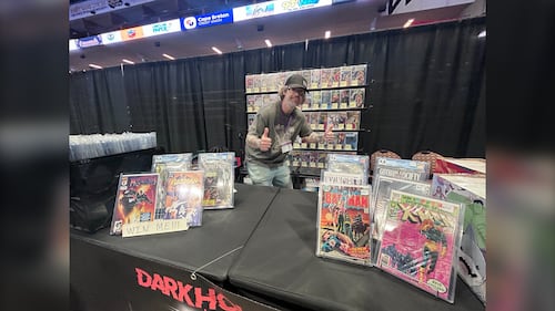 A collector is pictured at his comic book exhibit during CaperCon at Sydney Centre 200 in Sydney, N.S., on May 31, 2026. (Ryan MacDonald/CTV Atlantic)