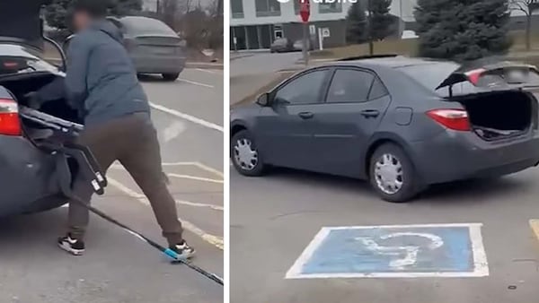 ‘This is unheard of’: Video shows thief stealing expensive hockey sticks from Quebec sports store