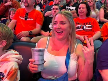 A member of the crowd cheers on the Thunderbirds. (CTV/Marnie Ells)