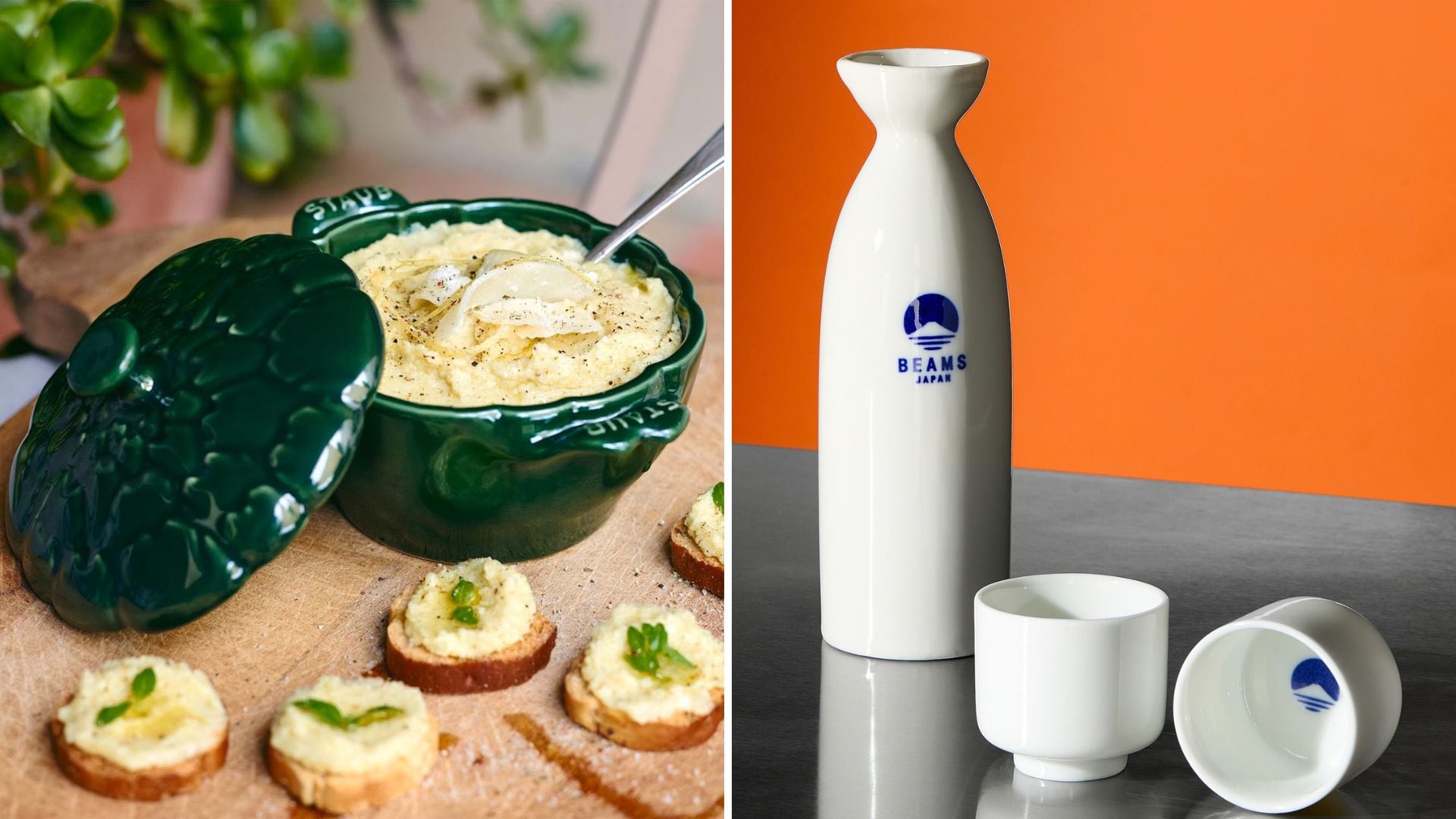 A STAUB Artichoke Cocotte and a sake set from BEAMS.