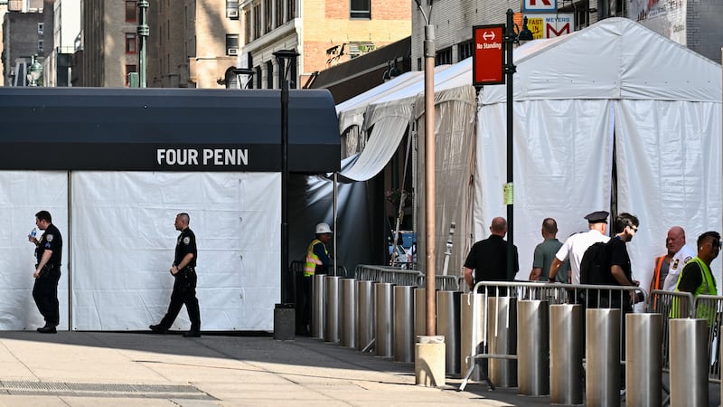 Preparations for Taylor Swift and Travis Kelce's wedding at Madison Square Garden