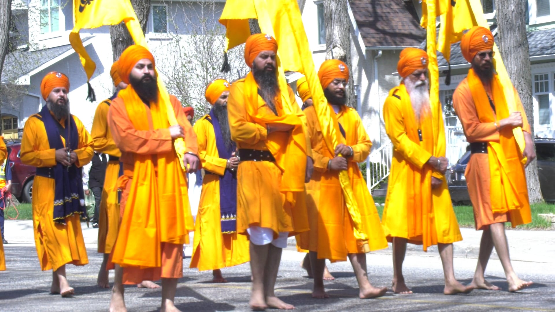 People marching in celebration of the birth of Khalsa, a Sikh tradition May 23, 2026. (Damian Smith/CTV News)