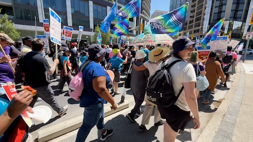Unionized workers in Ontario rally for lost wages, transparency on $1B spent on privately administered government programs