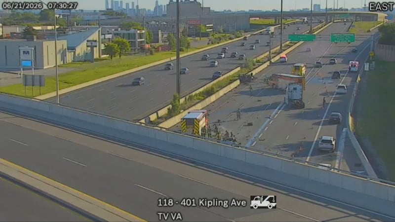 Highway 401 eastbound reopens at Kipling after multi-vehicle crash and vehicle fire