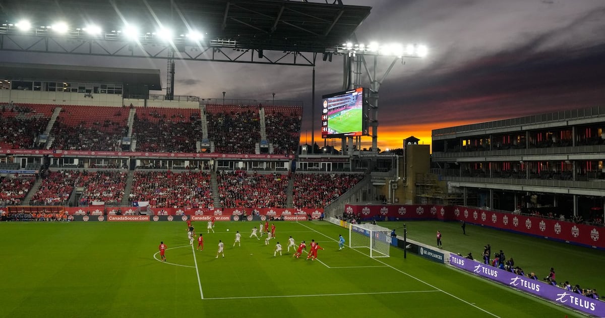 Photo: ctvnews.ca The Canadian team pressures the Chilean goal during their international soccer friendly at BMO Field in Toronto on Sept. 26