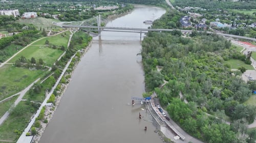 The Edmonton Riverboat became stranded on a sandbar in the North Saskatchewan River on June 9, 2026.
